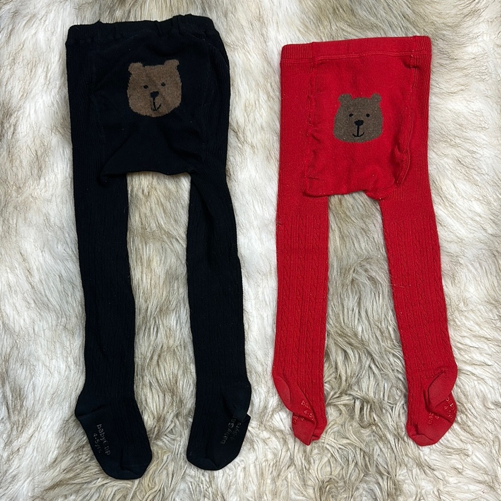 Baby Gap Bear Tights Red & Black 2 Pair Set Size 4-5 Years